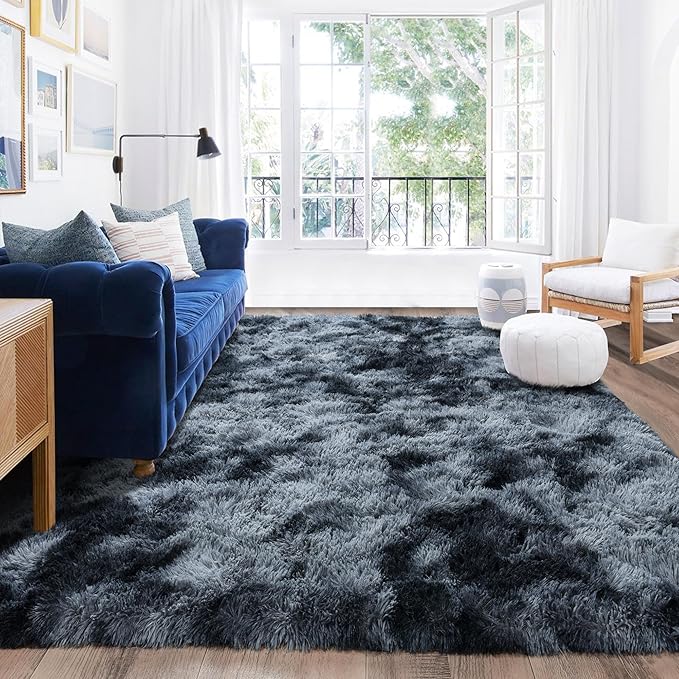 Rugs for Living Room 6x9, Soft Shaggy Modern Shag Area Rug for Bedroom, Upgrade Non-Slip Plush Fluffy Carpet for Kids Boys Girls Room Home Decor Aesthetic, Blue Grey
