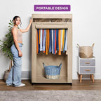 HOLDN’ STORAGE Portable Wardrobe Closet - 50 lb Capacity, Internal Heavy Duty Metal Rod, Zipper & Clear Window, Durable Clothes Organizer, Tool-Free Easy Assembly, Beige Canvas Cover