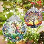 Jocidea Vintage Fairy Stained Glass Hanging Decor - Christmas Tree Ornaments & Decorations - Gifts for Women, Mom