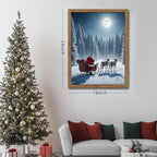 Framed Christmas Wall Decor, Santa Claus Delivering Christmas Gifts Canvas Prints Winter Holidays Pine Trees Wall Art Night Sky Reindeer Snow Scene Artwork for Living Room – 16x24in