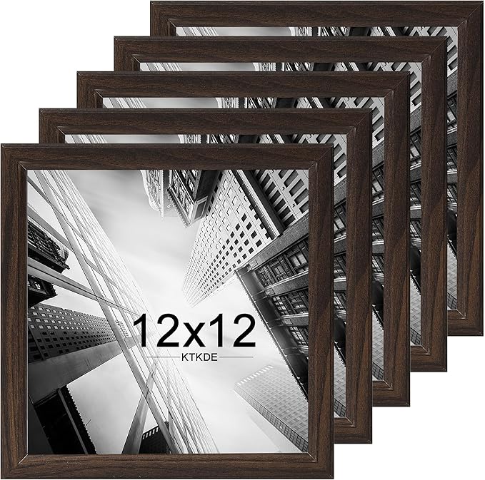 KTKDE 12x12 Picture Frame Set of 5, Wooden frames walnut, Wall Hanging Display, Best Square Photo Frame Studio Gallery for Photos, Posters & Art Prints