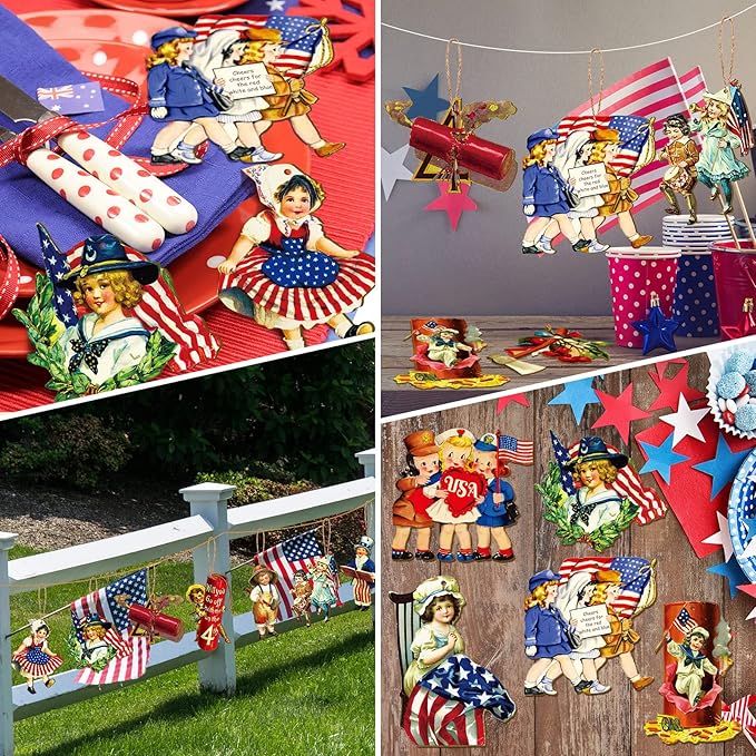Sintuff 36 Pcs 4th of July Tree Ornaments 250th Anniversary Decoration Patriotic Wood Independence Day Ornaments Red White Blue Party Hanging Decoration Artifact for Small Tree Holiday Party Supplies