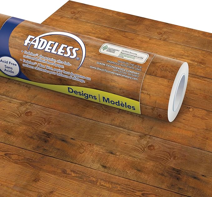 Fadeless Bulletin Board Paper, Fade-Resistant Paper for Classroom Decor, 47.25” x 12’, Shiplap, 1 Roll