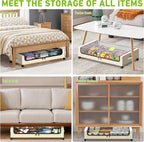 Under Bed Storage with Wheels, XXL 60L Under the Bed Storage Bins, Underbed Storage Containers with Lids & Label, Rolling Metal Drawer for Shoes, Clothes, Books, Toys (2-Pack Beige)