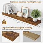 Fun Memories Floating Shelves for Room Wall, 36 Inch Long Shelf Set of 2， Hanging Wood Shelves for Storage & Display, Rustic Brown