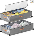 Under Bed Storage with Wheels, 2-Pack Under Bed Storage Containers with Clear Lids, XXL 65L Under the bed storage Organizer Bins, Rolling Under Bed Metal Drawer for Clothes,Shoes,Toys (Gray, 2-Pack)