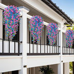 Artificial Flowers for Outdoors Home Decor, 2 Packs Faux Daisy Silk Flower Realistic Fake Plants for Front Porch Courtyard Outside Hanging Floral Spring Summer Fake Planter Decoration (Purple Blue)