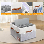 Shoe Organizer for Closet, Foldable Shoe Storage Bins with Lid & Adjustable Dividers, Fabric Shoe Box Storage Containers with Four Reinforced Handles, Fits 16 Pairs, 1 Pack, Grey