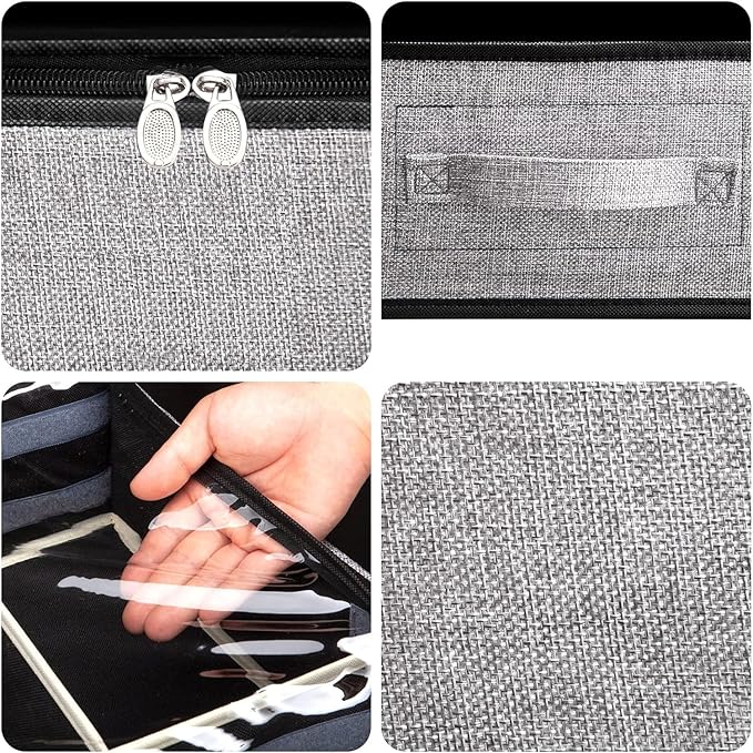 Under Bed Shoe Storage Organizer, Set of 2, Underbed Shoes Container with Adjustable Dividers, Fits 24 Pairs, Gray
