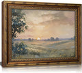 Vintage Gold Framed Wall Art Retro Fall Sunset Country Oil Painting Canvas Prints Watercolor Autumn Landscape Picture Rustic Farmhouse Soft Nature Poster Artwork for Living Room Bedroom, 12x16in