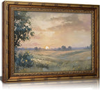 Vintage Gold Framed Wall Art Retro Fall Sunset Country Oil Painting Canvas Prints Watercolor Autumn Landscape Picture Rustic Farmhouse Soft Nature Poster Artwork for Living Room Bedroom, 12x16in