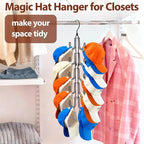 Hat Hangers for Closet, Hanging Hat Organizer with 10-Hook, Stainless Steel Hat Rack, Space Saving Cap Holder, Collapsible Hat Storage for Baseball Caps