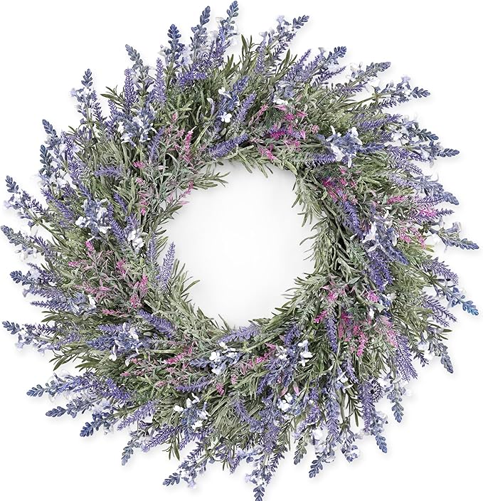 Large Summer Wreaths for Front Door Lavender Wreath for Front Door Spring Easter Artificial Farmhouse Wreaths for Wall Window Party Wedding Porch Room Home Decor(24 Inch)