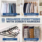 ZOBER Black Velvet Hangers 50 Pack - Clothes Hangers, Coat Hanger for Pants & Dress Clothes - Non Slip w/ 360 Degree Swivel, Holds up to 10 lbs - Strong Felt Hanger for Clothing