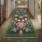 GarveeHome Forest Green Floral Botanical 2.5x8 Washable Kitchen Runner Rugs Non Slip Vintage Boho Cottage Long Rug for Hallways Bedroom Entryway Bathroom Mat with Rubber Back