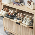 4 Flip Drawers Shoe Cabinet Storage for Entryway, Narrow Hidden Wood Shoes Organizer Cabinet Front Door Entrance Thin Free Standing Front Door Shoe Rack Storage for Entryway(Oak)