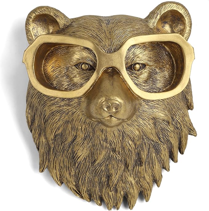 UITWMKTG Gold Animal Head Wall Decor Wall Sculpture Home Decor Statue for Living Room Office Bedroom Modern Decor for Men Women Bear