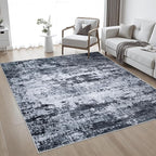 6x6 Area Rug Living Room Rug: Washable Modern Abstract Soft Thin Rug Indoor Floor No Slip Stain Resistant Carpet for Bedroom Dining Room Farmhouse Nursery Home Office - Black
