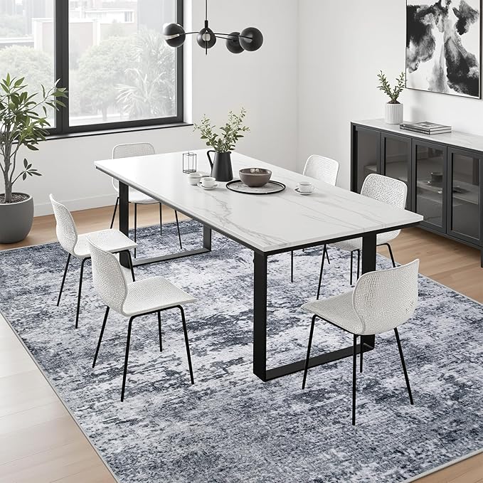 4x6 Area Rug Living Room Rug: Washable Modern Abstract Soft Thin Rug Indoor Floor No Slip Stain Resistant Carpet for Bedroom Dining Room Farmhouse Nursery Home Office - Grey