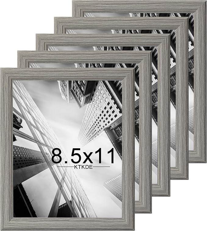 KTKDE 8.5x11 Picture Frame Set of 5,Certificate Frame Gray with Clear Plexiglass, 8.5 by 11 Picture Diploma Document Degree Frames for Wall and Tabletop,best gift