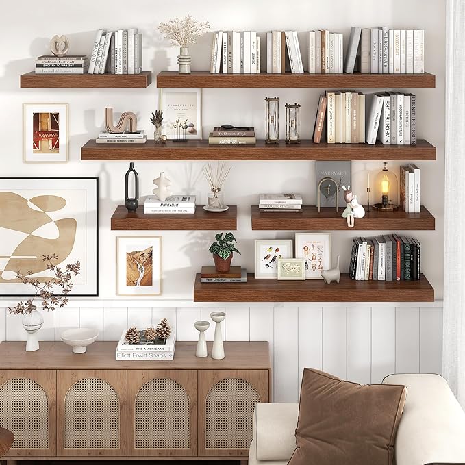 Venusmiles Floating Shelves for Wall, 48 Inch Wide x 12 Inch Deep Floating Shelves, Long Wood Floating Wall Shelf Shelves for Living Room Bathroom Bedroom Kitchen Home - (Walnut, 48" W x 12" D x 2" H)