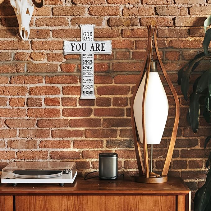 VZVCTFS God Says You Are Wooden Cross - 6.5x10 Inch Inspirational Bible Verse Wooden Hanging Signs Easter Decor for Home Office Church Baptism - Christian Gifts for Men Women（White）- A09