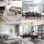 U'Artlines Boho Vintage Area Rug 6x9 Machine Washable Low Pile Soft Floor Carpet Non Slip Non Shedding Accent Rug for Living Room Bedroom Entryway Dining Room Office Orange Blue