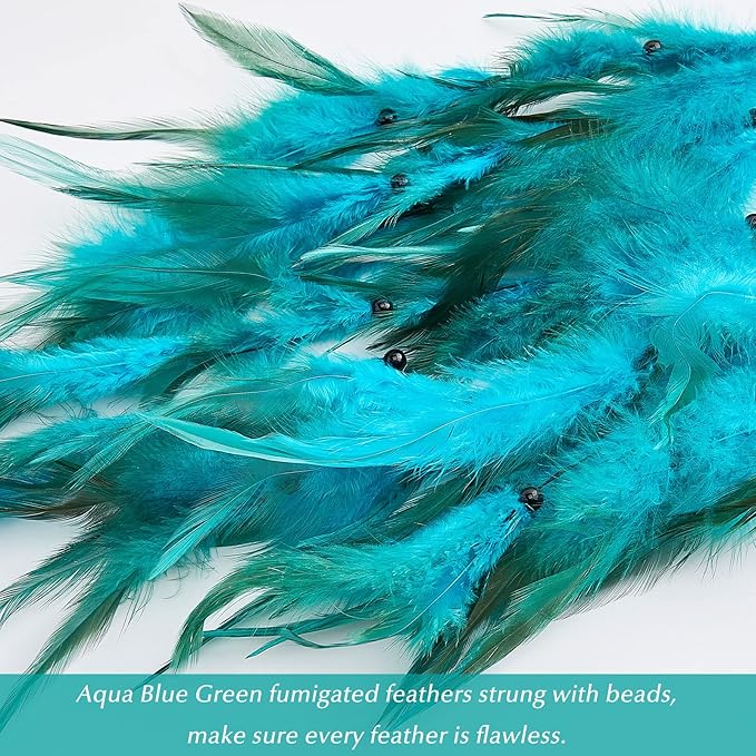 Pretty Jolly Aqua Blue Tree of Life Dream Catcher Wall Decor with Healing Crystal Stone Handmade Blue Green Feather Dream Catchers Decoration Wall Hanging Bedroom Room Wedding Party Wish Gift-25.6"