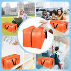 4 Pack Large Strong Moving Bags with Zippers & Carrying Handles - Water-Resistant - Heavy Duty Storage Tote for Space Saving, Fold Flat, Alternative to Moving Box (Orange)