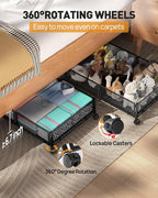 Under Bed Storage With Wheels, 4 Pack Foldable Pattern Carved Metal Under Bed Storage Containers, 60L Rolling Underbed Storage, Easy Assembly Under The Bed Storage for Shoes, Clothes, Blankets...