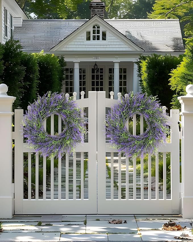 DDHS 24inch Lavender Wreath for Front Door, Window, Porch, Spring Summer Artificial Wreaths All Seasons Farmhouse Indoor Outdoor Decor-pulpre