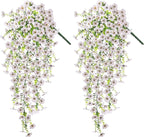 Artificial Hanging Flowers for Outdoors Faux Plants Decoration, 2 Packs Fake Silk Daisy Flower Realistic Outdoor Flowers UV Resistant Porch Patio Window Yard Outside Decor(White)