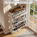 Nicetree Barn Door Shoe Cabinet for Entryway - Modern Farmhouse Shoe Storage Cabinet with 3 Flip Drawers - Slim Hidden Shoe Organizer for 24-32 Pairs - Fits Size 12 Work Boots White