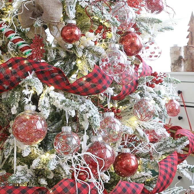 Sea Team Shatterproof Clear Plastic Christmas Ball Ornaments Decorative Xmas Balls Baubles Set with Stuffed Delicate Decorations (60mm/2.36 inch 30-Pack, Red)