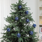 Jetec 8 Pieces Christmas Ornaments Glitter Christmas Tree Hanging Decoration Decorative Artificial Pine Cones Flowers Hanging Ornaments for Winter Wreath Holiday Decor(Navy Blue)