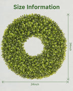 DDHS 23''Boxwood Wreaths for Front Door，Artificial Spring Wreaths for Farmhouse Wedding Green Year Round Indoor Outdoor for Fall Summer Christmas Wreath Home Decorations-Green