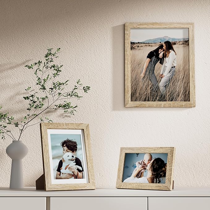 Vittanly Picture Frames Set of 10, Picture Frames Collage Wall Decor with Two 8x10, Four 5x7, and Four 4x6 Photo Frames, Gallery Wall Frame Set for Wall or Tabletop Display, Light Wood