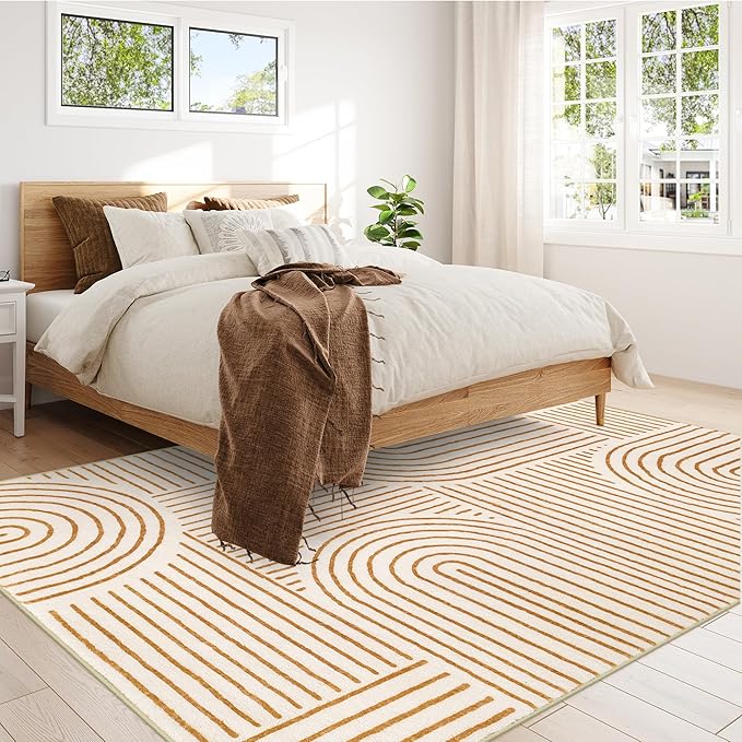 Lahome Abstract Area Rugs 9x12 Living Room, Soft Washable 9x12 Area Rug for Bedroom, Ultra-Thin Non-Slip Modern Non-Shedding Accent Carpet for Dining Room Office, Orange