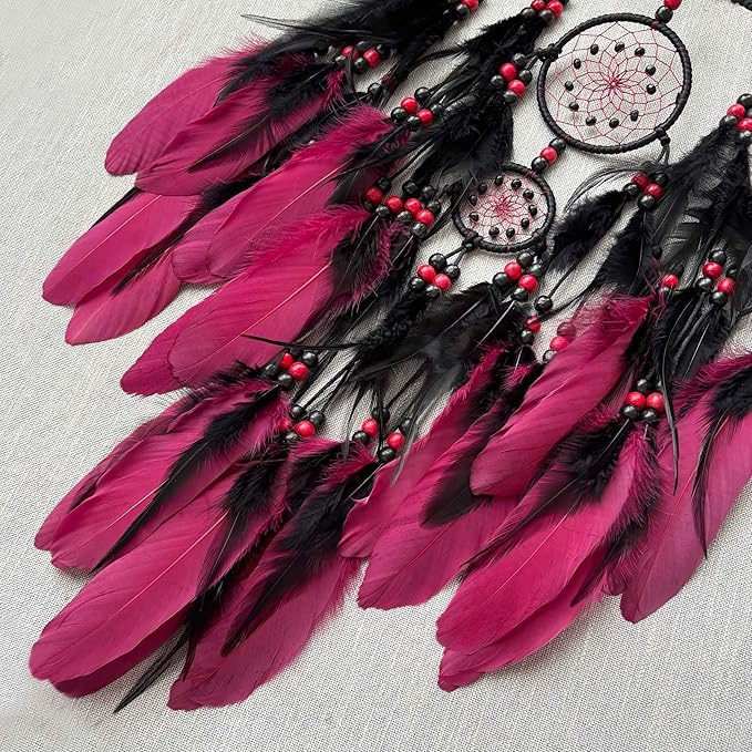 Large Dream Catchers, Boho Handmade Native Macrame Dream Catchers Wall Hanging for Bedroom Living Room Dorm Room Decor, Adults Wedding Party Decor, Festival Blessing Gift (Red & Black)