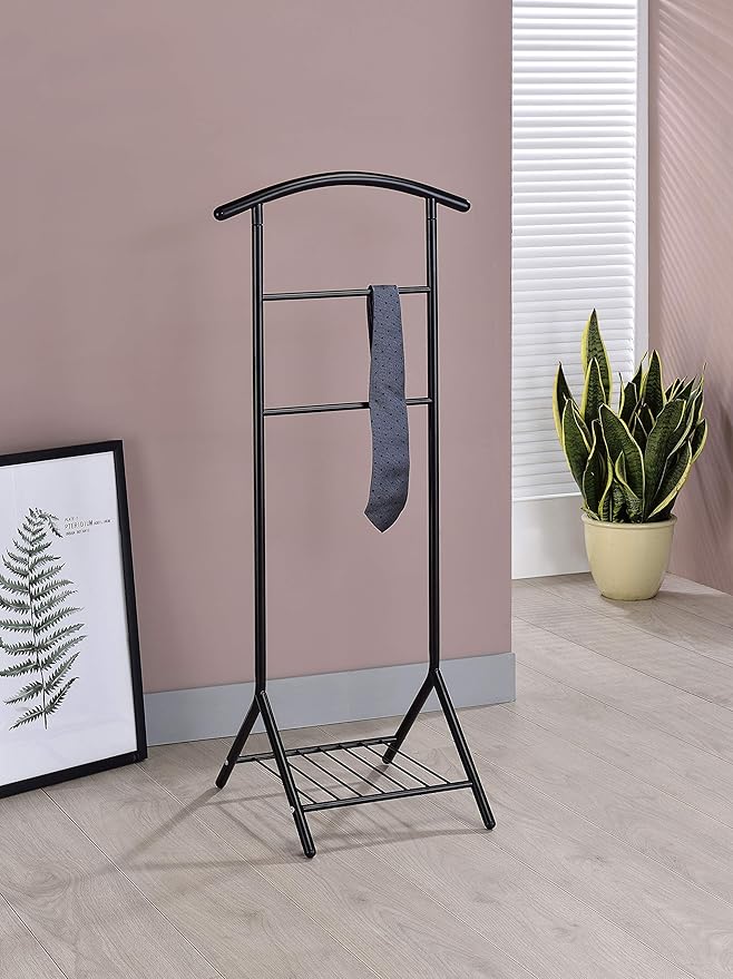 Kings Brand Furniture - Amos Black Metal Wardrobe Suit Valet Stand Organizer, Clothes Rack, Contour Hanger, Trouser Shoe Rack