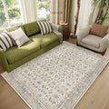 Washable 4x6 Rugs for Living Room, Boho Non-Slip Vintage Distress Small Rugs for Bedroom Nursery Office, 0.3" Neutral Oriental Throw Thin Carpet with Cushioning Pad,Cream/Blue/Orange/Multi