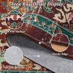 U'Artlines Boho Vintage Round Area Rug 4ft Machine Washable Low Pile Soft Floor Carpet Non Slip Non Shedding Accent Rug for Living Room Bedroom Entryway Dining Room Office Rust＆Teal