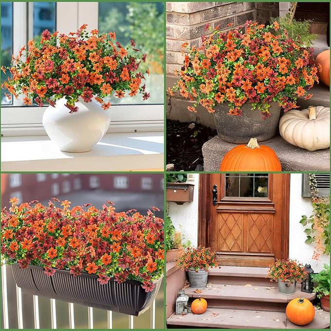Artificial Flowers for Outdoors 12 Bundles Realistic Faux Silk Flower with Eucalyptus Stem, Fake Plants UV Resistant No Fade for Outside Planter Porch Patio Yard Window Garden Spring Summer Decoration