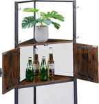 VECELO 4 Tier Corner Cabinet, 59" Tall Standing Organizer with 4 Dual-Hooks, Rustic Brown Storage Rack, Narrow Bookshelf Display Shelves Rack for Wall Corner, Living Room, Kitchen, Bedroom, Office