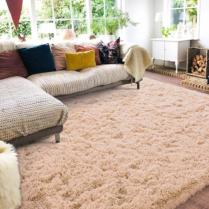 Camel Rugs for Bedroom, Soft Shaggy Modern Shag 4x6 Area Rug for Living Room, Upgrade Non-Slip Plush Fluffy Carpet for Kids Boys Girls Room Home Decor Aesthetic