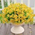 Artificial Fake Flowers Plants for Outdoors Outside Fall Autumn Decorations,Faux Mums Flowers Plants Silk Daisy Greenery Realistic UV Resistant Planter Front Porch Patio Garden Home 16 Bundles（Yellow）