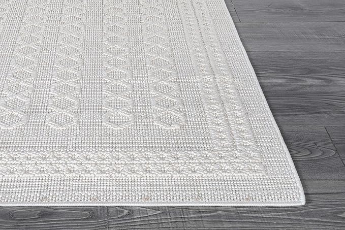 Micro Loop Indoor Rug White 9x12 Boho Geometric Neutral Area Rugs for Living Room Soft Luxury Modern Low and High Pile Durable Stain Resistant Non-Shedding Indoor Area Carpet 9 x 12