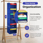 Handy Laundry Hanging Clothes Organizer for Kids - 6-Shelf Closet Daily Clothing Organization Labeled Shelves with Days of The Week Monday Through Friday, Weekday and Weekend (Blue)