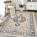 U'Artlines Boho Vintage Area Rug 3x5 Machine Washable Low Pile Soft Floor Carpet Non Slip Non Shedding Accent Rug for Living Room Bedroom Entryway Dining Room Office Orange Blue