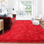 Rugs for Living Room 8x10, Soft Shaggy Modern Shag Area Rug for Bedroom, Upgrade Non-Slip Plush Fluffy Carpet for Kids Boys Girls Room Home Decor Aesthetic, Red